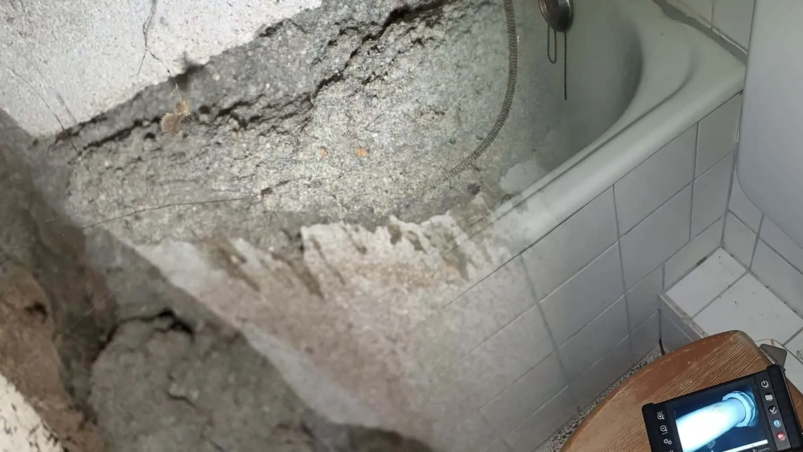 Endoskop auf einem WC-Deckel aus Holz